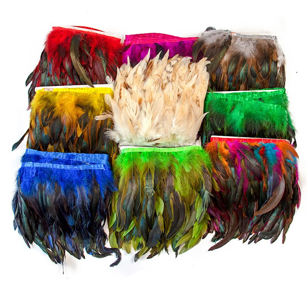 10Meter Rooster Feather Trimming Feather Fringe Ribbon 12-18CM Feather Boa Stripe for Party Skirts Accessories Crafts Decoration images - 6