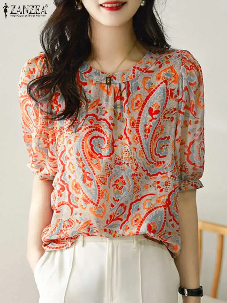 

Женская летняя блуза с цветочным принтом, 2022, с полурукавами