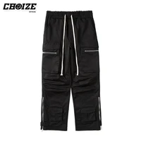 high street multi pocket drawstring overalls mens straight vibe style oversize casual cargo pants hip hop loose baggy trousers