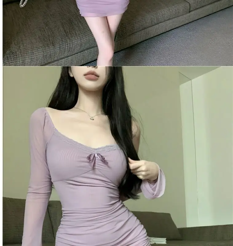 Pure Desire Spicy Girl Сетчатое платье с длинными рукавами Женская осенне-зимняя