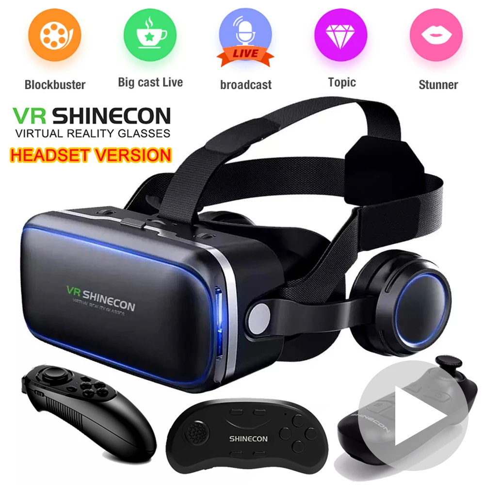 

2022 Original VR Shinecon 6.0 Virtual Reality Glasses 3D VR Glasses Stereo Helmet Headset with Remote Control for IOS Android