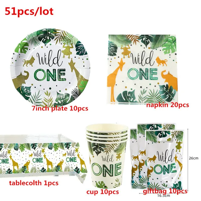 Набор одноразовой посуды с животными джунглей 20 человек