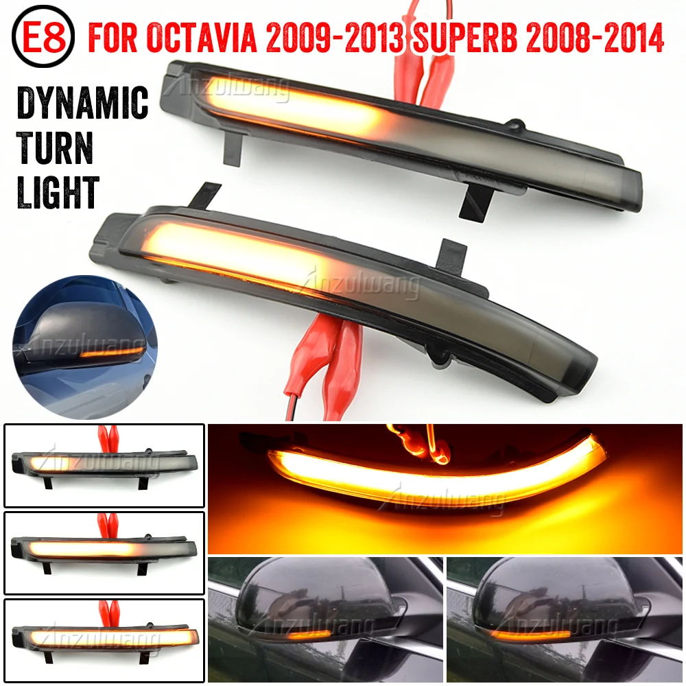 

For Skoda Octavia MK2 1Z 09-13 Superb B6 3T 08-14 Car LED Dynamic Turn Signal Light Rearview Indicator Blinker Sequential Lamp