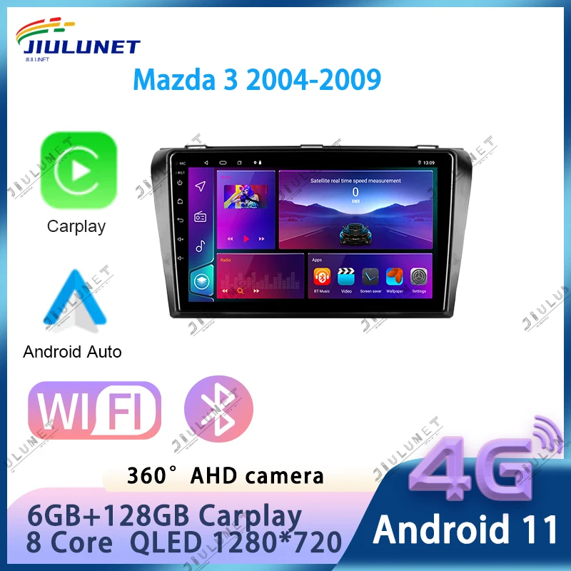 JIULUNET-Radio Multimedia con GPS para coche, reproductor con Android 11, 9 pulgadas, 4G, Carplay, DSP, 2Din, unidad principal, para Mazda 3 2004-2009