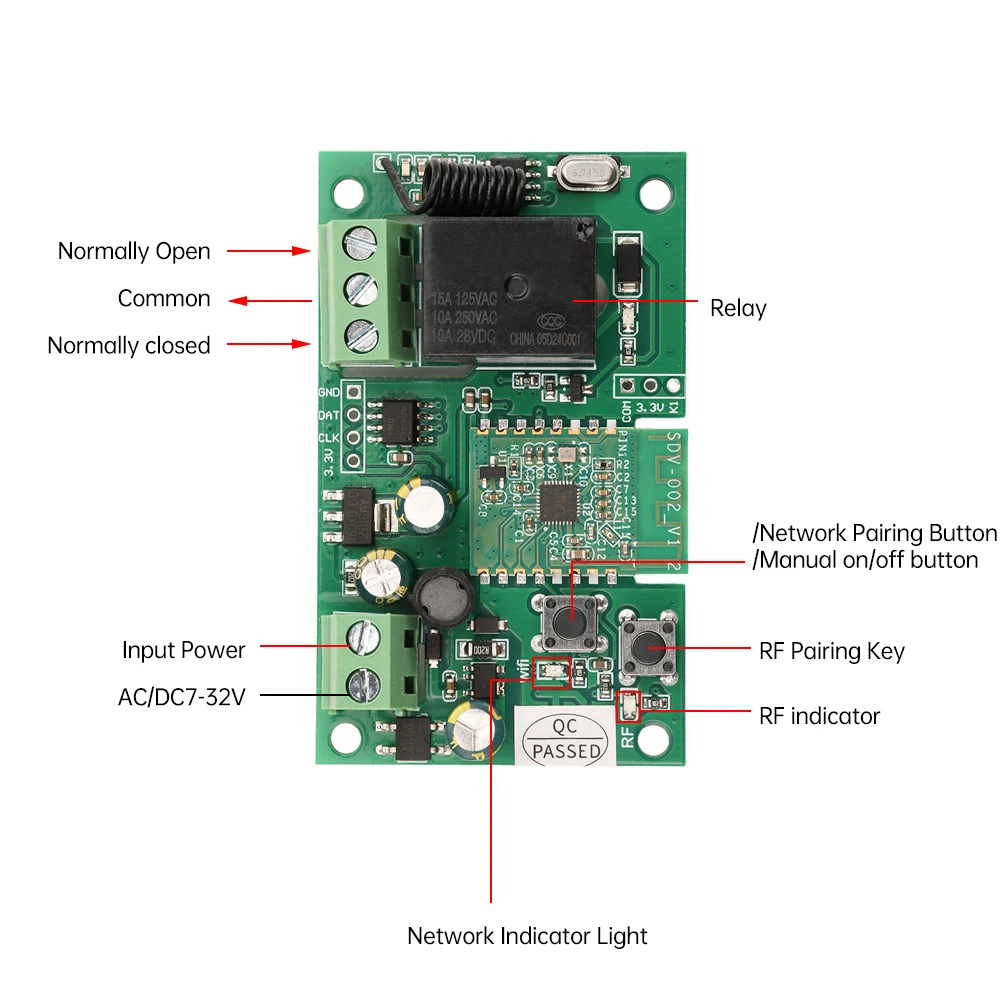 AC 433 в AC/DC7-32V одноканальный Интеллектуальный Wifi BT релейный модуль с поддержкой МГц