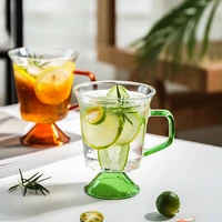 cocktail transparent glasses creative breakfast cup with handle 300ml heat resistant coffee milk tea dessert goblet glass