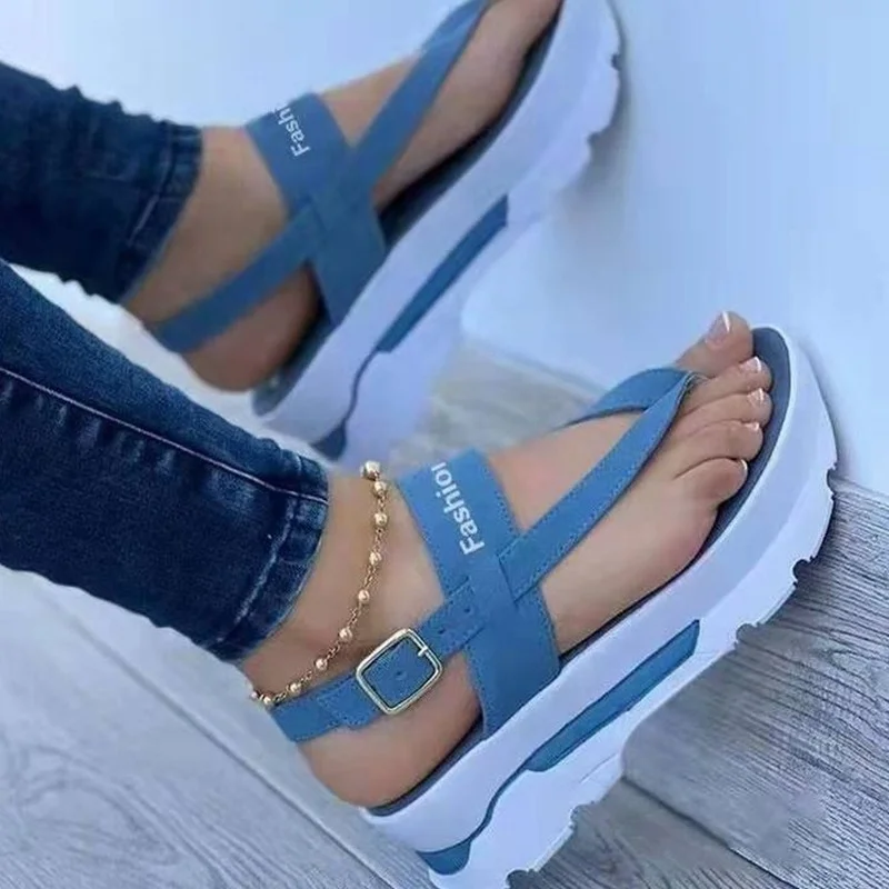 2022 Summer Large Size 43 Wedge Heel Women Sandals Flip Flops Buckle Sandals Women's Outer Wear Roman Sandals Female