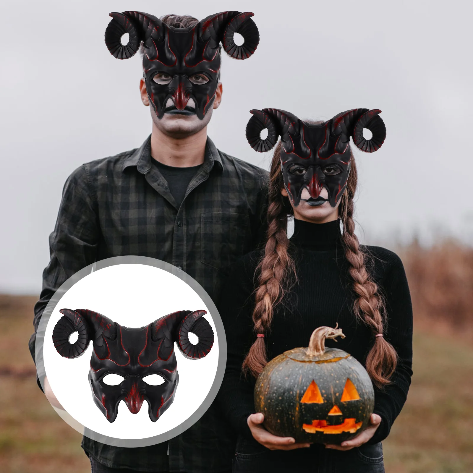 Facial Mask Halloween Horn Miss Pumpkin Decor Novel Plastic Decorative Face Party Prop