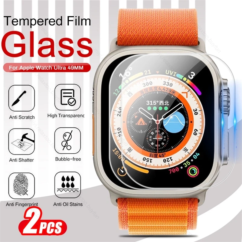 

2 шт. 100% оригинальное закаленное стекло для Apple Watch Ultra 49 мм 2022 9H Премиум Sceen защита Взрывозащищенная HD пленка защитный чехол