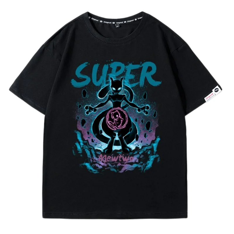 

2023 New Pokemon Cartoon Anime Fashion Trend Youth Vitality Mew Mewtow Men and Women Summer T-shirt Short-sleeved Top Gift