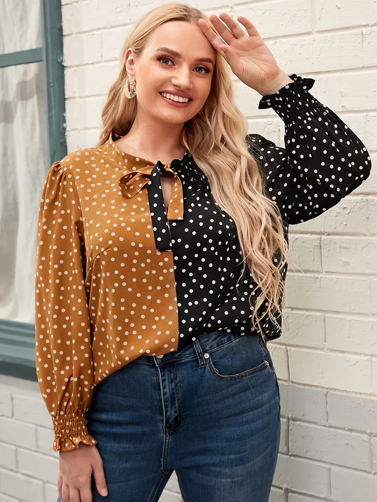

TOLEEN Cheap Clearance Blouse Fashion Floral Women Plus Size Tops 2022 Summer Casual Boho Swiss Dot Bow Oversized Shirt Clothing