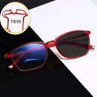 red frame progressive photochromic reading glasses women multi focus tr90 anti blue ray automatic adjustment presbyopic eyewear