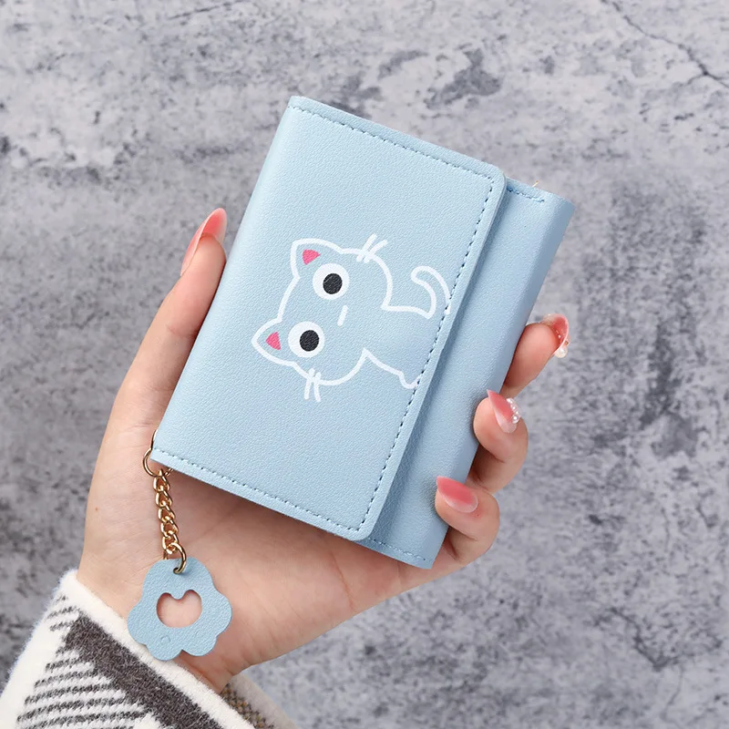 

Fashion New Women's Short Wallet Solid Color Cat Print Clutch Bag Tassel Pendant Women's Short Bag Card Holder Coin Purse