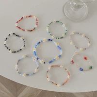 sweet candy color elastic korean style round beads rope flower bangles women jewelry crystal beads bracelets girls gift
