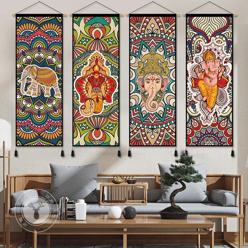 

Southeast Asia Style Elephant Scroll Wall Paintings Room Decor Aesthetic Tapestry Anime Poster Home Decoration Wall Art