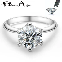 black angel luxury 3 carat classic 6 claw real moissanite ring 925 sterling silver rings for women party diamond fine jewelry