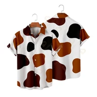 men shirts animal texture tiger parttern cow short sleeve hawaiian shirt loose summer hawaii holiday beach shirt blouse outwear
