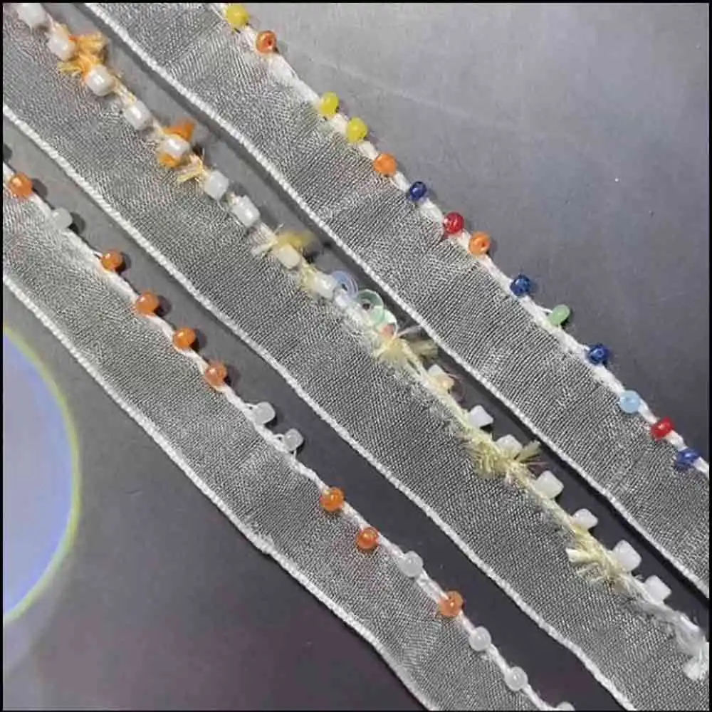 

Unilateral Orange White Colorful Collar Edge Waist Sew Decorate Simple Beading Lace With White Tulle Fabric Ribbon S0221H