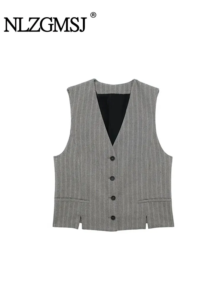 

Осень 2023, Женский однобортный Блейзер Nlzgmsj TRAF в полоску, пальто, винтажный шикарный женский простой пиджак с карманами