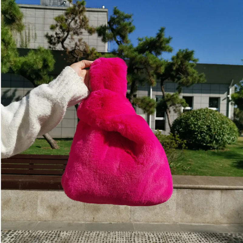 Faux Rabbit Fur Women Small Shoulder Bags Winter Soft Plush Ladies Clutch Purse Handbags New Female Warm Furry Tote Underarm Bag