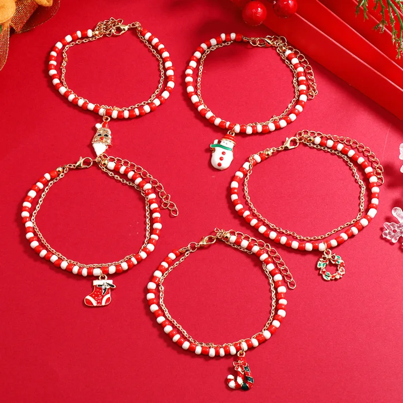 

Women's Christmas Bracelets Charm Santa Claus Garland Boots Snowman Pendant For New Year 2023 Ornaments Girls Gift