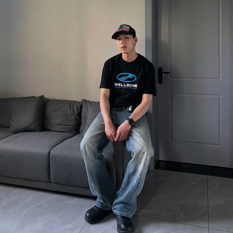 Welldone2024 весенне-летние новые футболки с коротким рукавом надписью и круглым