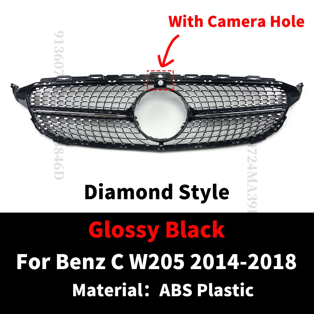 

Решетка переднего бампера гоночный гриль Алмазный Стиль для Mercedes Benz C W205 C205 S205 2014-2021 C180 C200 C250 C260 C300 сетка