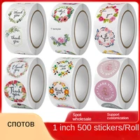 500pcs 1inch pop round roll thank you sticker thank you flower wedding decoration sticker seal label kawaii stickers art paper