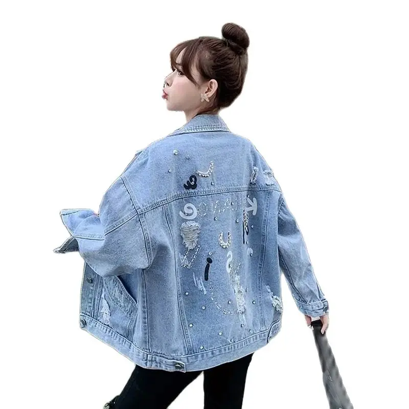 

Hot drilling Denim Jacket Women Spring Autumn Broken Hole Cowboy Coat 2022 New Female Loose Fashion Jackets Ladies Tops