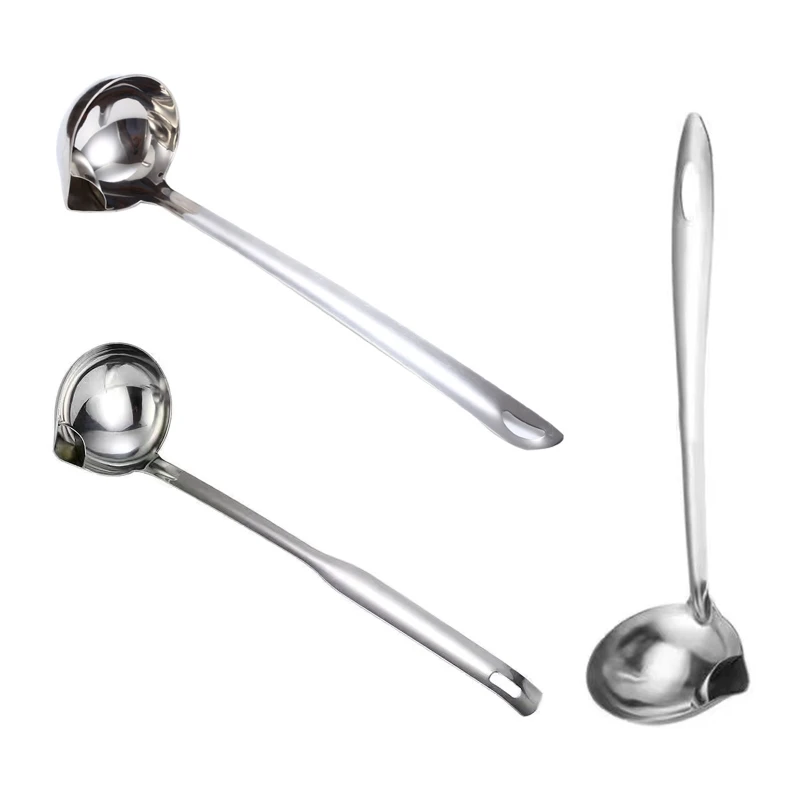 

Stainless Steel Soup Fat Oil Separator Ladles Skimmer Spoon Soup Colander for Kitchen with Heat Insulation Anti-scalding