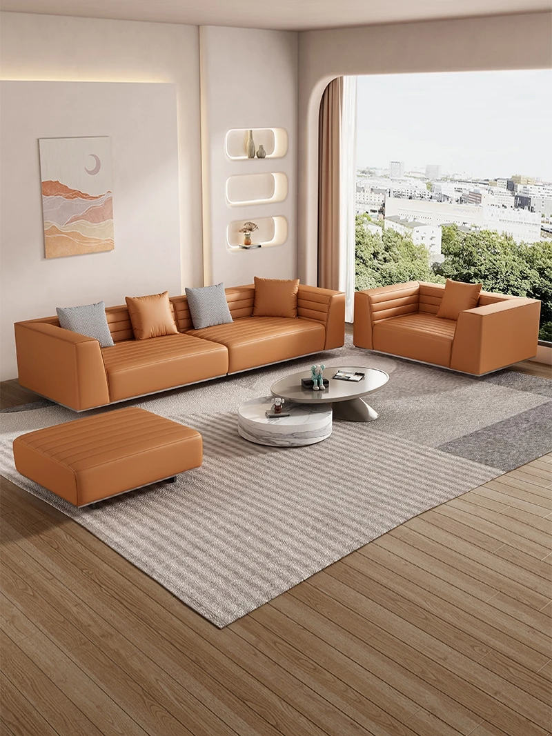 

Italian light luxury extremely simple leather sofa simple modern living room small household high-end atmosphere sofa