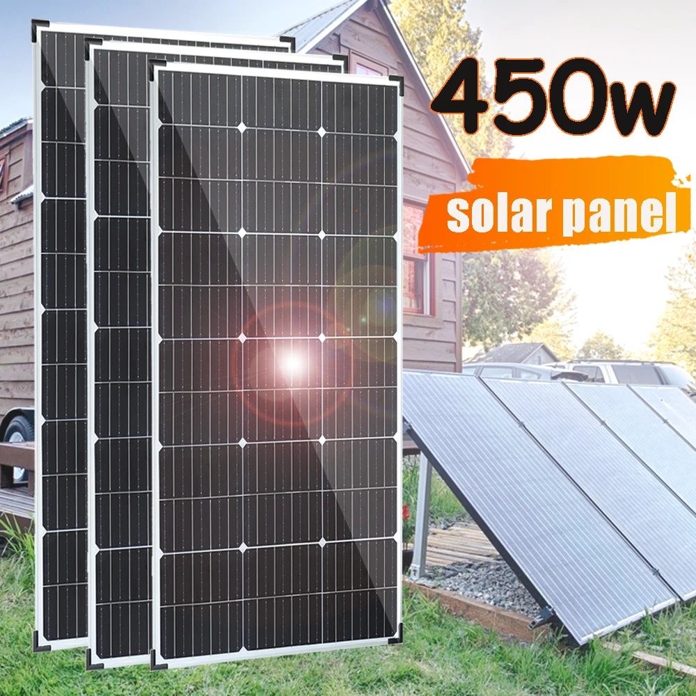 

450W 300W 150W Solar Panel with Aluminum Frame 12V Battery Charger Controller 30A Extension Cable 1000W Inverter for Car Boat RV