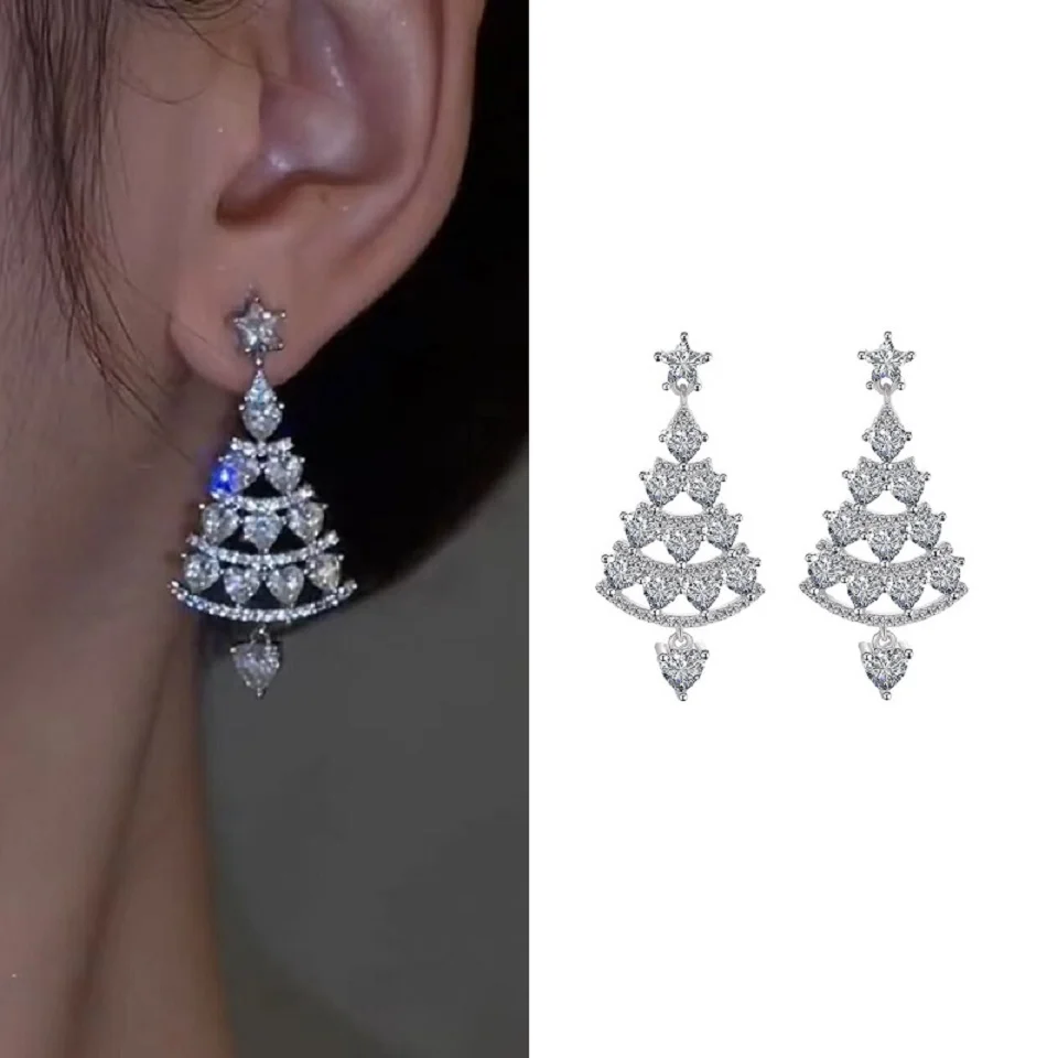 

RAKOL Christmas Earrings for Women Luxury Cubic Zirconia Christmas Tree Jewelry 2023 Holiday New Year Gift Shiny Stud Earring