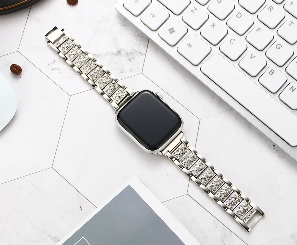Bling Diamond Strap for Apple Watch Band 40mm 45mm 44mm 41mm 42mm 38mm Women Metal Bracelet belt for Iwatch Series 7 SE 6 5 4 3