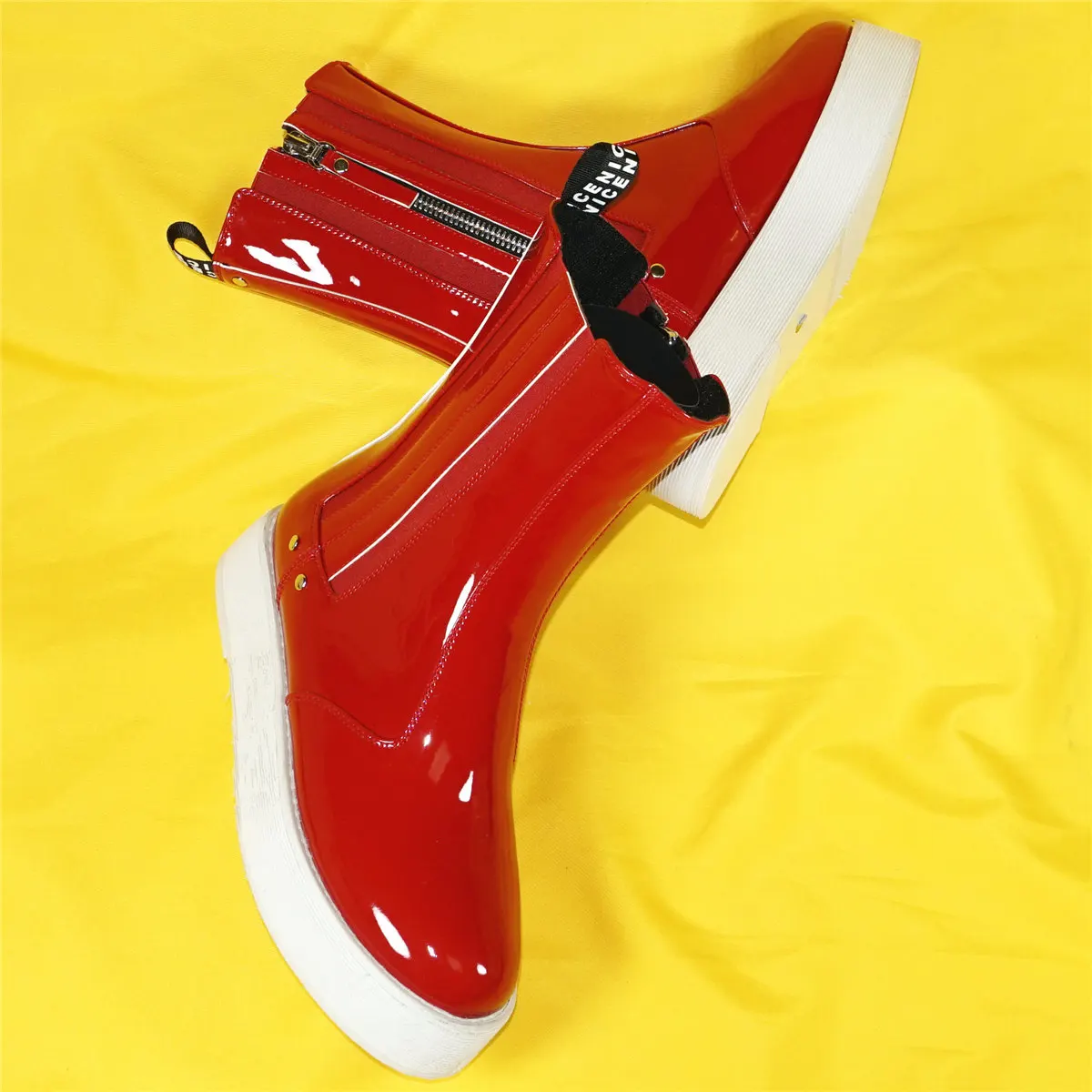Red Fashion Sneakers Women Patent Leather Flat With Platform Pumps Female High Top Med Heel Round Toe Ankle Boots Casual Shoes