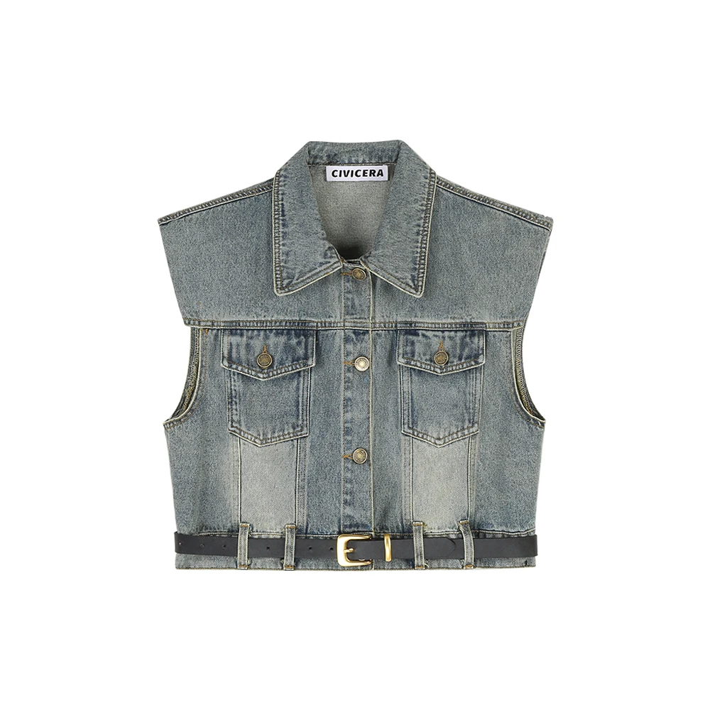 Civicera функциональный дизайн короткий джинсовый жилет верхняя одежда женская