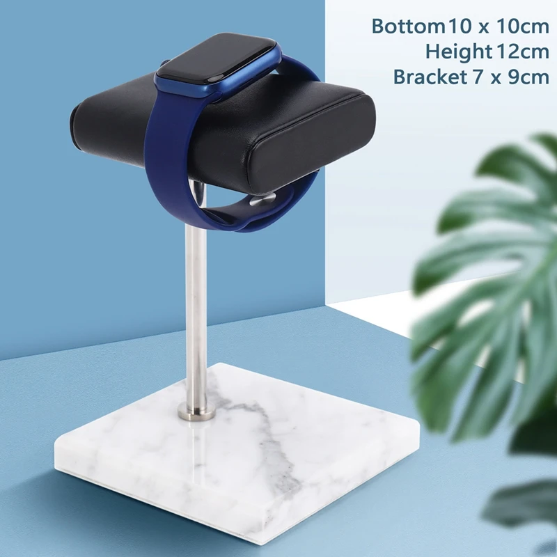 White Marble Watch Bracelet Display Stand Black PU Leather Jewelry Stand Watch Stand Silver Color Rod Placement Stand
