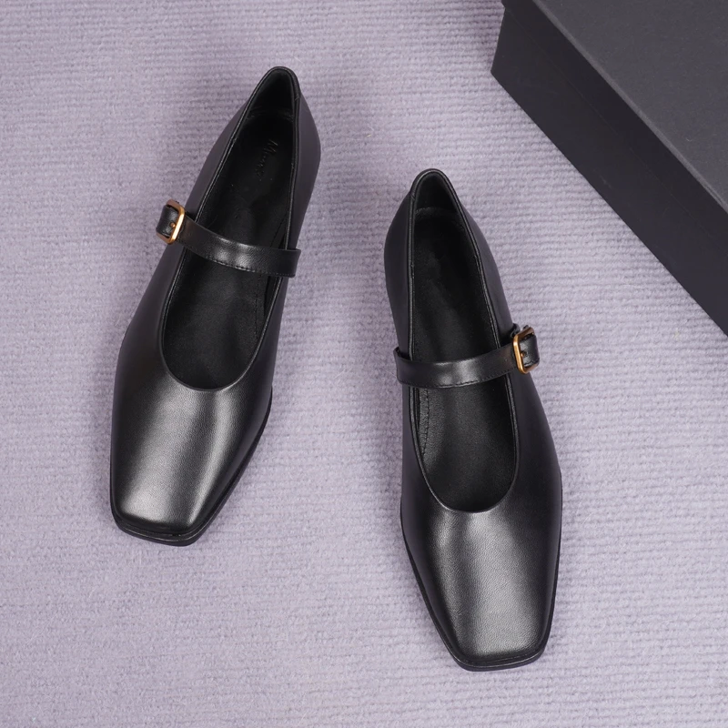 Maxdutti Commuting Leather Shallow Cut Women's Shoes Flat Shoes Mary Jane Shoes Casual Square Toe Ballet Shoes
