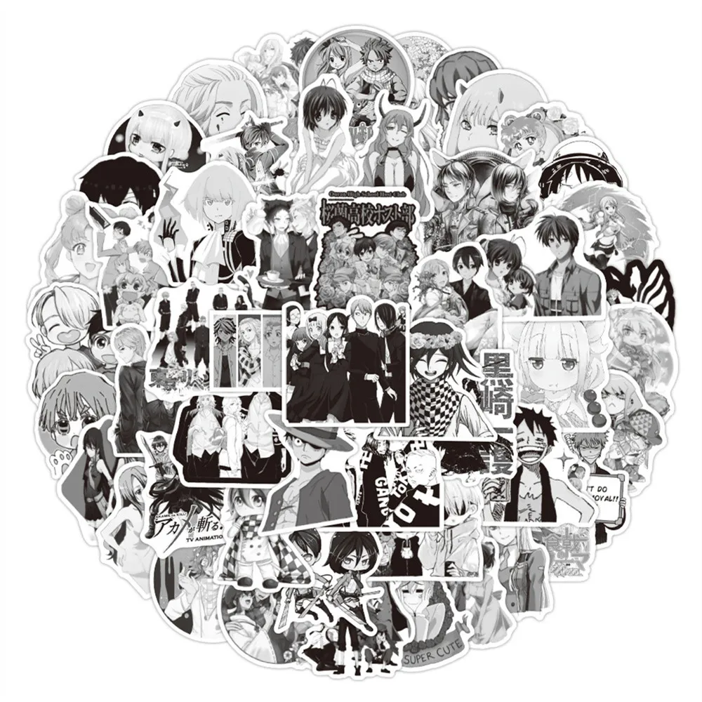 

10/30/50PCS Black and White Mixed Cartoon Anime Graffiti Stickers Luggage Laptop IPad Skateboard Guitar Car Stickers Wholesale