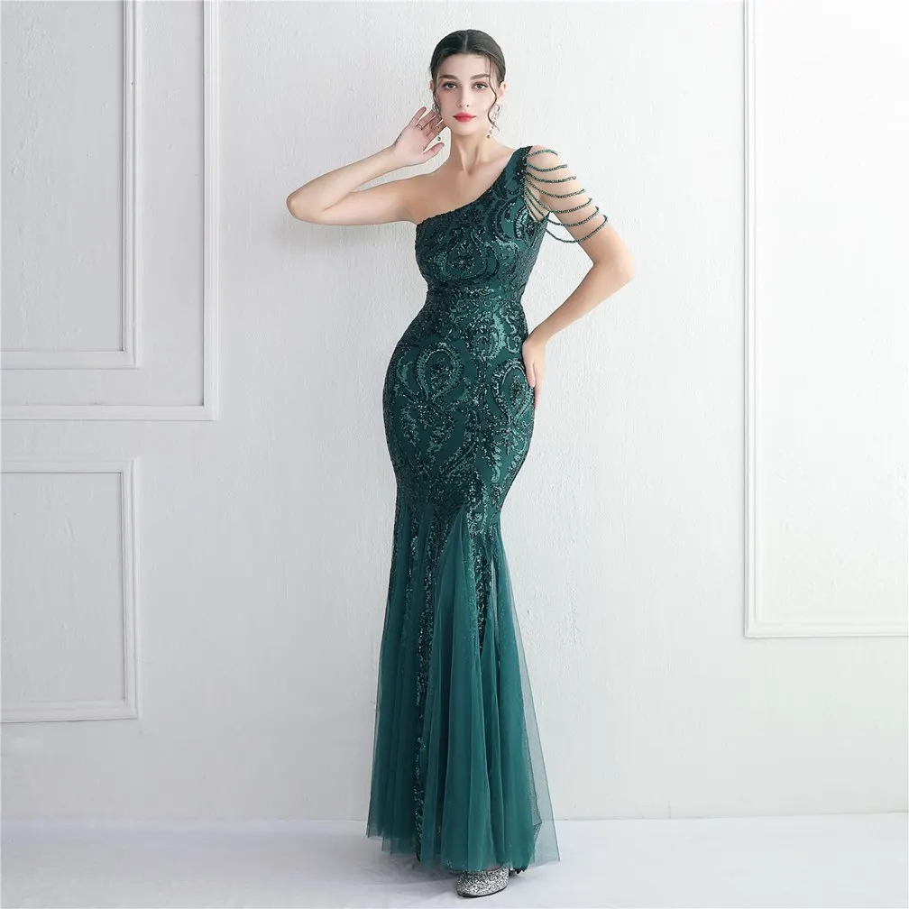 

Prom Dress One-Shoulder Sequin Evening Dresses Mermaid Beading Prom Dresses