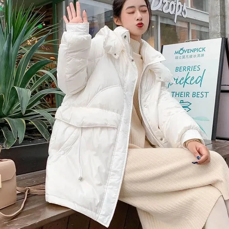 Winter 2022 New Down Jacket South Korea Fashion Loose Medium Long Cotton Casual Oversize Lightweight Bread Jacket
