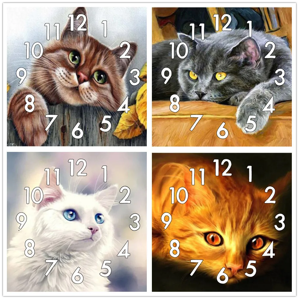 

Полноформатная алмазная живопись Dpsprue, вышивка крестиком с изображением кошки и часового механизма, мозаика 5D «сделай сам», квадратная, кру...