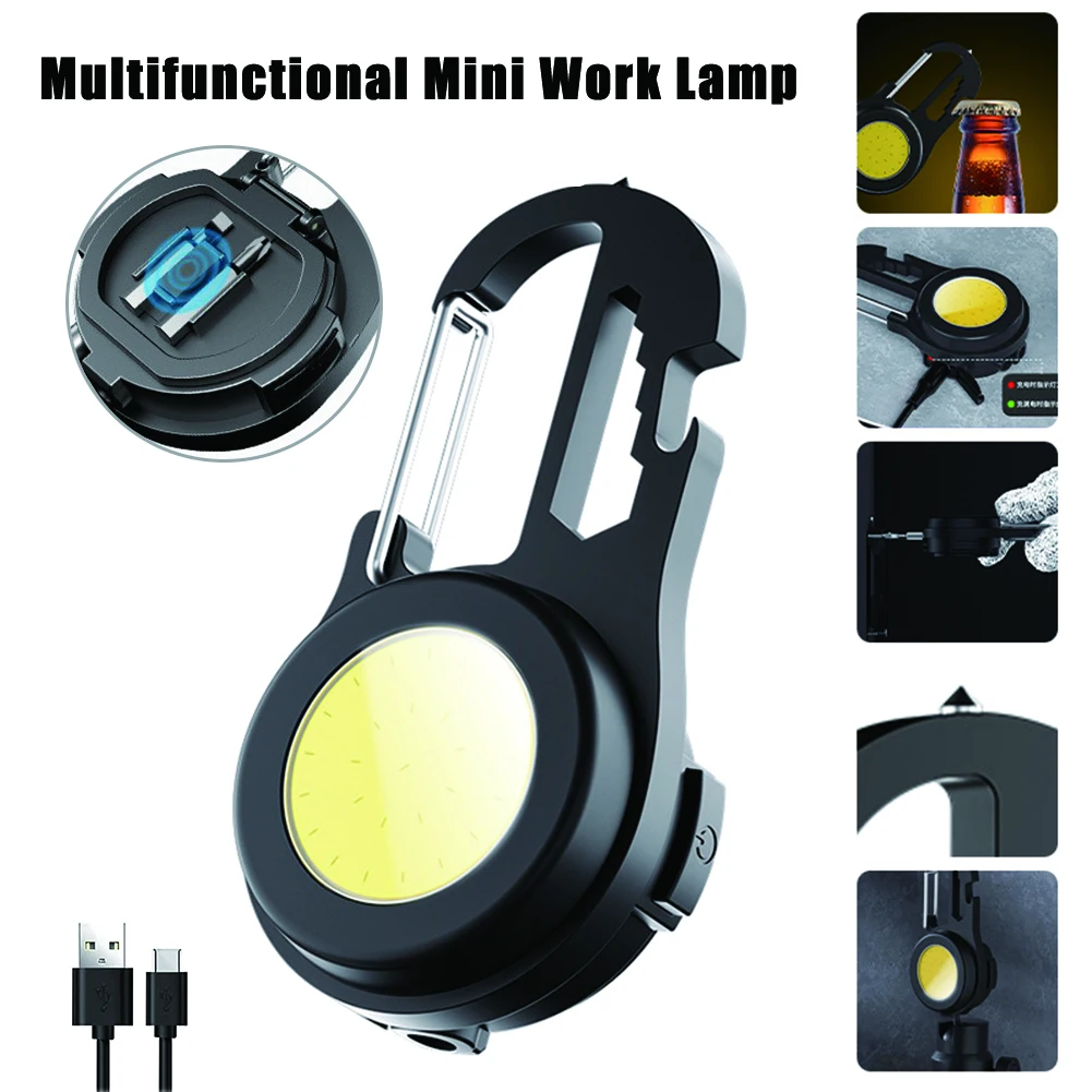 

Rechargeable Mini Work Lamp Multifunction COB LED Flood Light with Window Breaker Keychain Light Outdoor Self Defence Flashlight