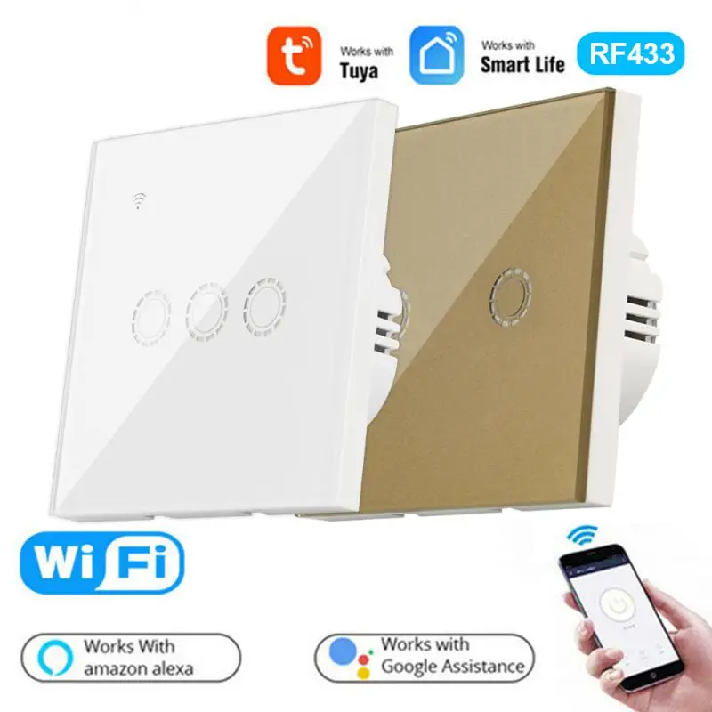 

Умный сенсорный выключатель 1/2/3 Gang TUYA WiFi RF433, 90-250 В, домашняя настенная кнопка, голосовое управление для Alexa и Google Home, стандарт ЕС