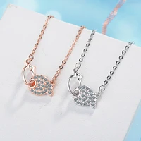 cute fashion two circle connected fish shape pendant necklace for women shiny micro crystal pave romantic rose gold neck jewelry
