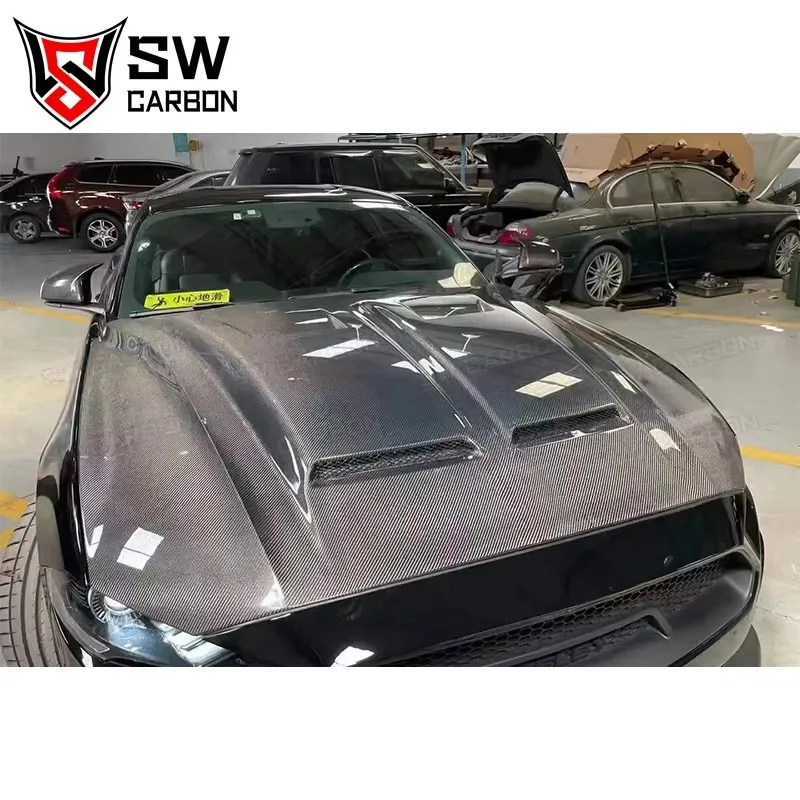 Фото Капот из углеродного волокна Shelby Super Snake Style для Ford Mustang 2018-2022, автомобильный капот, передняя крышка клапана двигателя, крышка вентиляционного отверстия, Bodykit №5