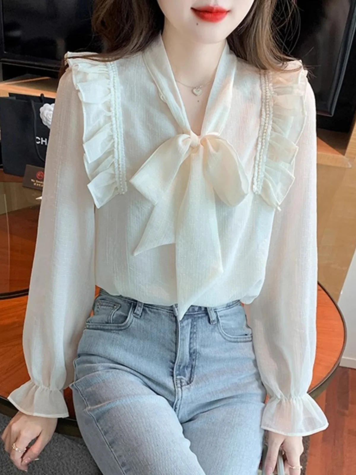 Женские шифоновые рубашки с бантом Western Sle Design Sense новинка весны 202 универсальный