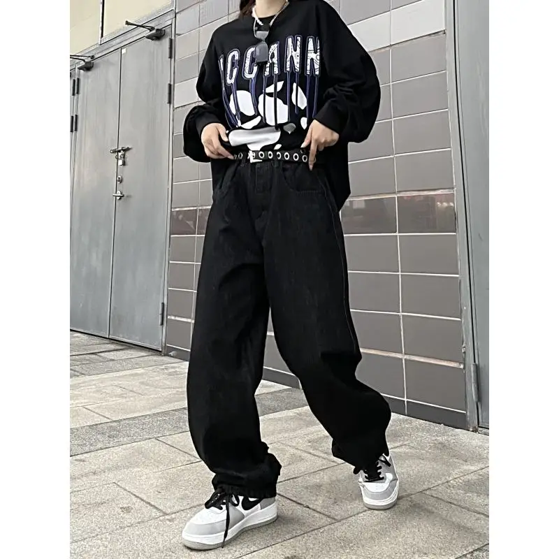 Men's Y2K Clothes Casual Printed Women's Vintage Baggy Wide Leg Straight Jeans Trousers Denim Pants Goth Streetwear