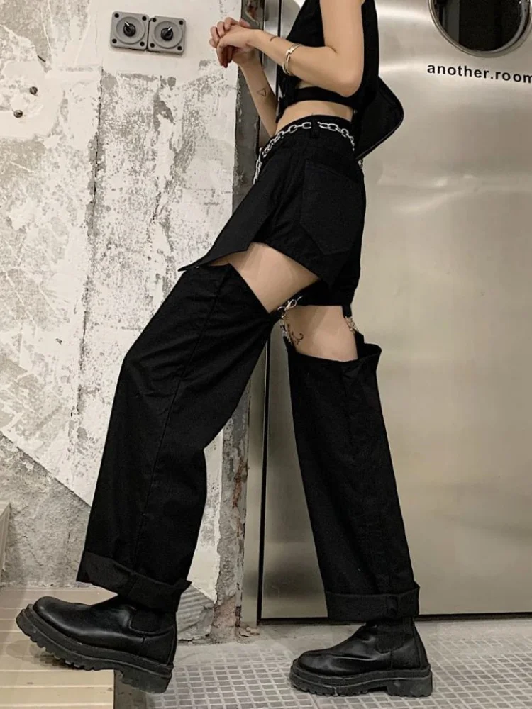 Модные дизайнерские женские свободные джинсы с вырезами Новинка лета 2024 уличные