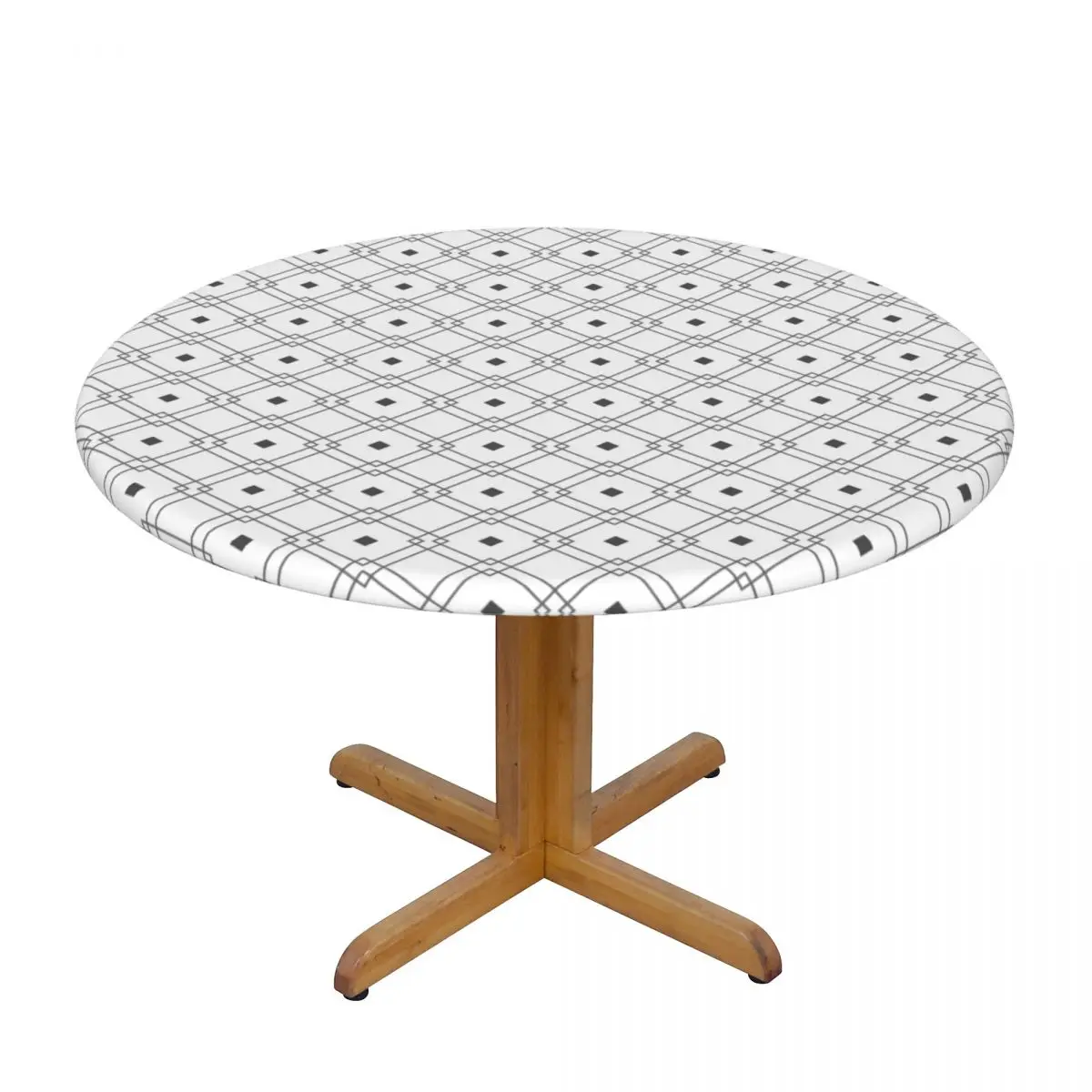 

Fitted Round Tablecloth Protector Soft Table Cover Abstract Geometric Pattern Anti-Scald Plate Kitchen Tablemat